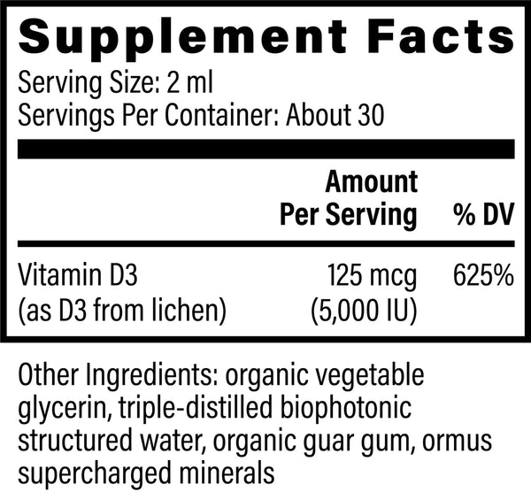 Global Healing | Organic Vitamin D3 5000 IU | 2fl Oz / 59.2ml (approx 30 servings)