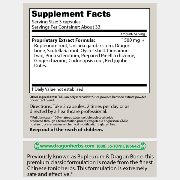 Dragon Herbs - The Great Stabilizer - Bupleurum & Dragon Bone (100 Capsules/500mg)