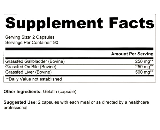 Ancestral Supplements - Grass Fed Gallbladder w/ Ox Bile and Liver - (180 capsules / 500mg)