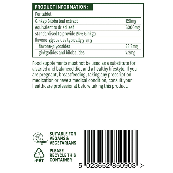 Natures Aid Ginkgo Biloba 120mg (90 capsules)