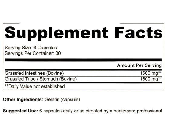 Ancestral Supplements - Grass Fed Intestines w/Tripe - Stomach (180 capsules / 500mg)