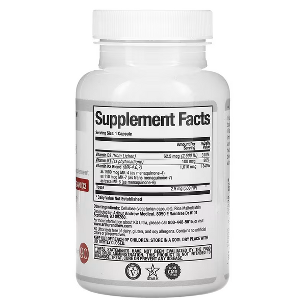 Arthur Andrew Medical - KD Ultra - Full Spectrum Vitamin K2 with Vegan D3 (90caps)