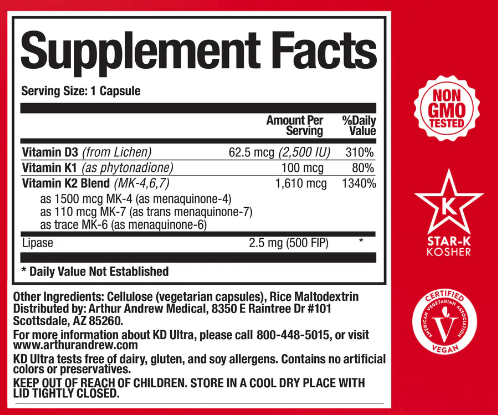 Arthur Andrew Medical - KD Ultra - Full Spectrum Vitamin K2 with Vegan D3 (90caps)