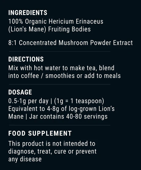 APE Nutrition - Organic Lion’s Mane Mushroom Powder | 8:1 Extract (40g)