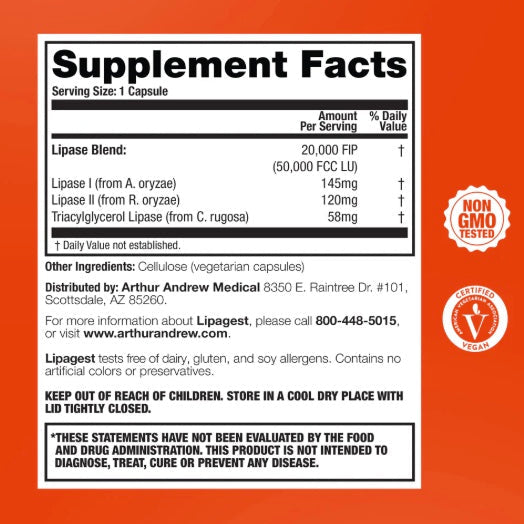 Lipagest (Fat Digestion Support) | Arthur Andrew Medical | 90 Caps