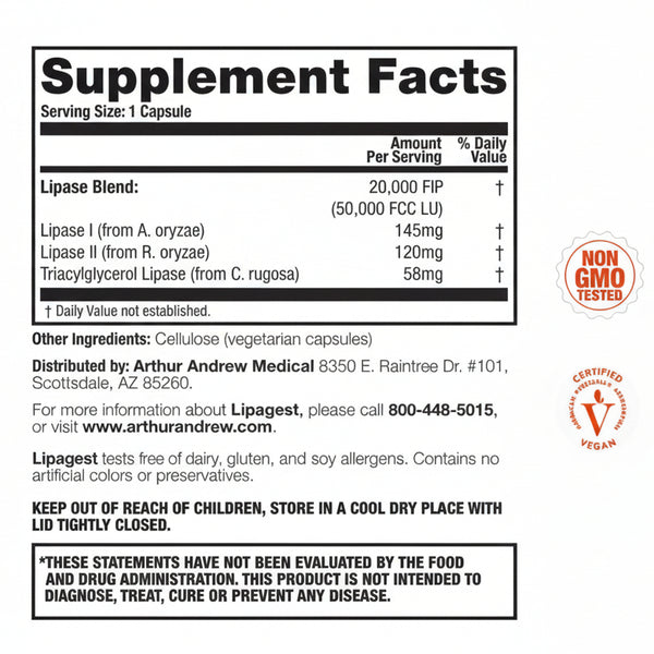 Arthur Andrew Medical - Lipagest- Lipase Enzyme Supplement  (180caps)