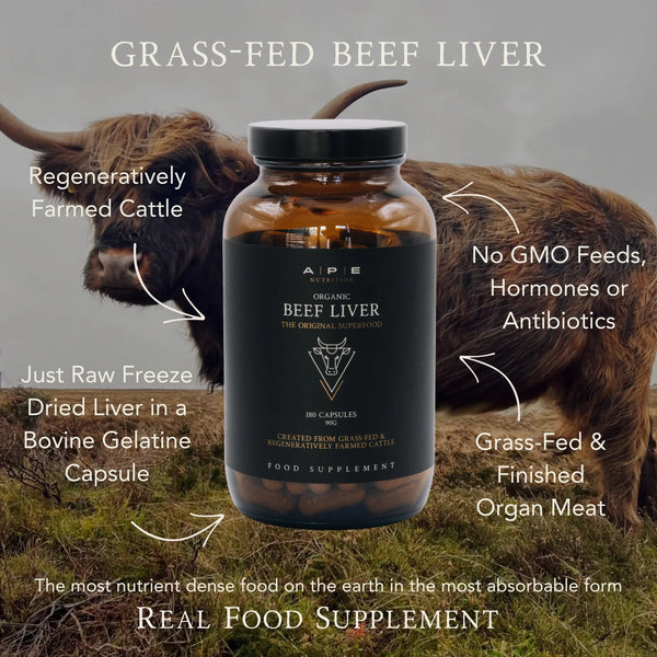 APE Nutrition - Organic Grass-Fed Beef Liver | Freeze-Dried Liver (180caps)