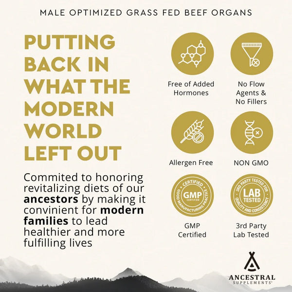 Ancestral Supplements - Male Optimization Formula With Organs - MOFO - (180 capsules / 410mg)