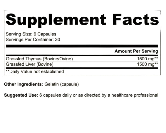 Ancestral Supplements - Grass Fed Thymus With Liver (180 capsules / 500mg)