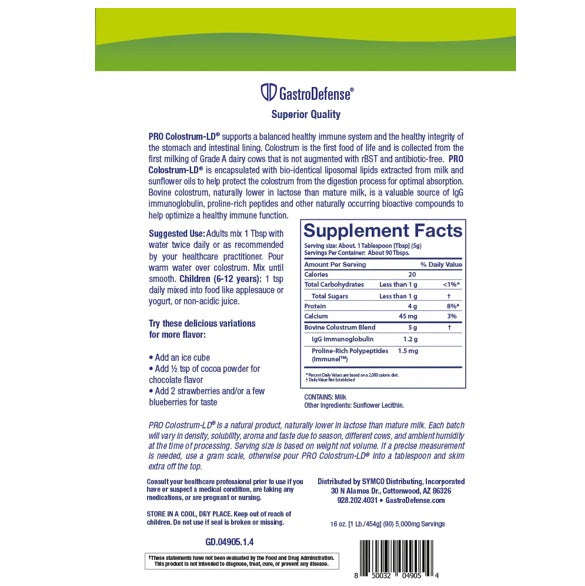 Sovereign Laboratories - GastroDefense® - PRO Colostrum-LD® Liposomal Colostrum Powder (16oz/454g/90 servings)