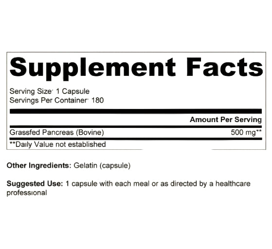 Ancestral Supplements - Grass Fed Desiccated Beef Pancreas (180 capsules / 500mg)
