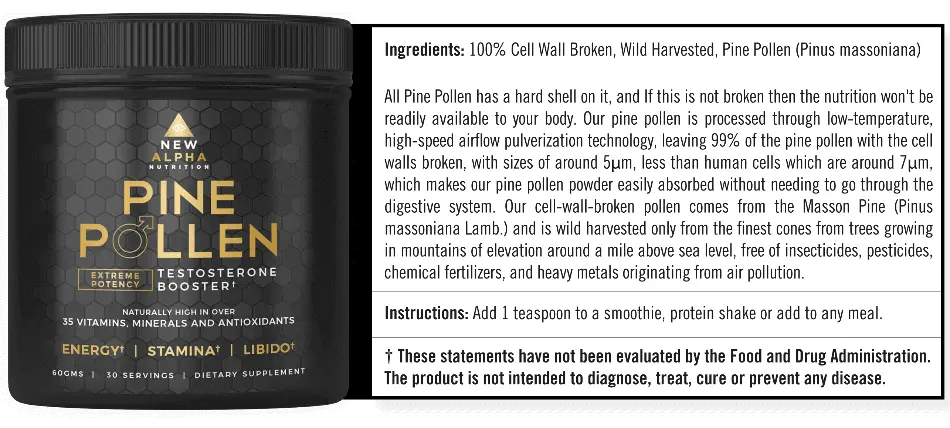 New Alpha Nutrition - Premium Pine Pollen 60g Powder