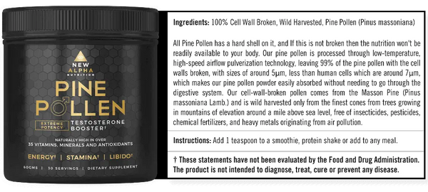 New Alpha Nutrition - Premium Pine Pollen 60g Powder (longer produced - see surthrival pine pollen instead)