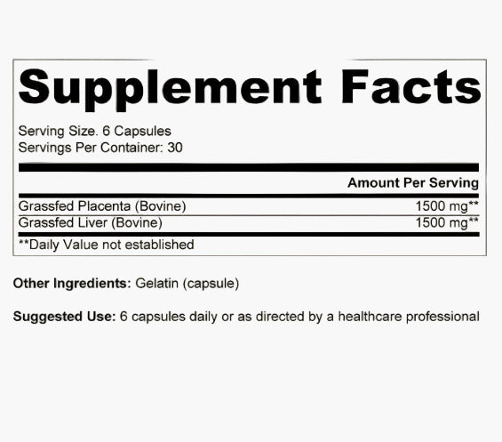 Ancestral Supplements -  Grass Fed Placenta With Liver (180 capsules / 500mg)