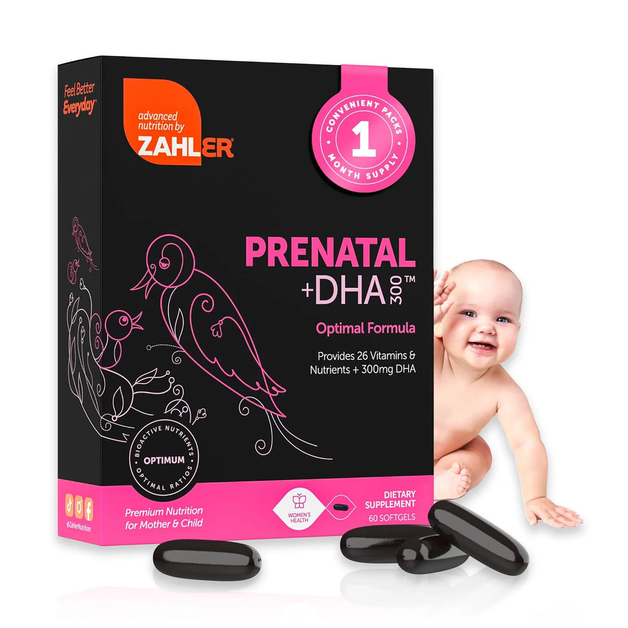 Zahler - Prenatal +DHA300 60softgels | Prenatal Multivitamin for Mother