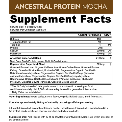 Ancestral Supplements - Ancestral Protein Powder - Mocha Flavour (787g)
