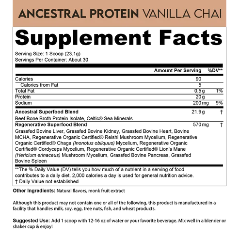 Ancestral Supplements - Ancestral Protein Powder - Vanilla Chai Flavour (693g)