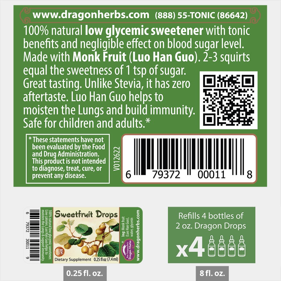 Dragon Herbs Sweet Fruit Drops (Luo Han Guo - Stevia Replacement) 2 fl. oz.