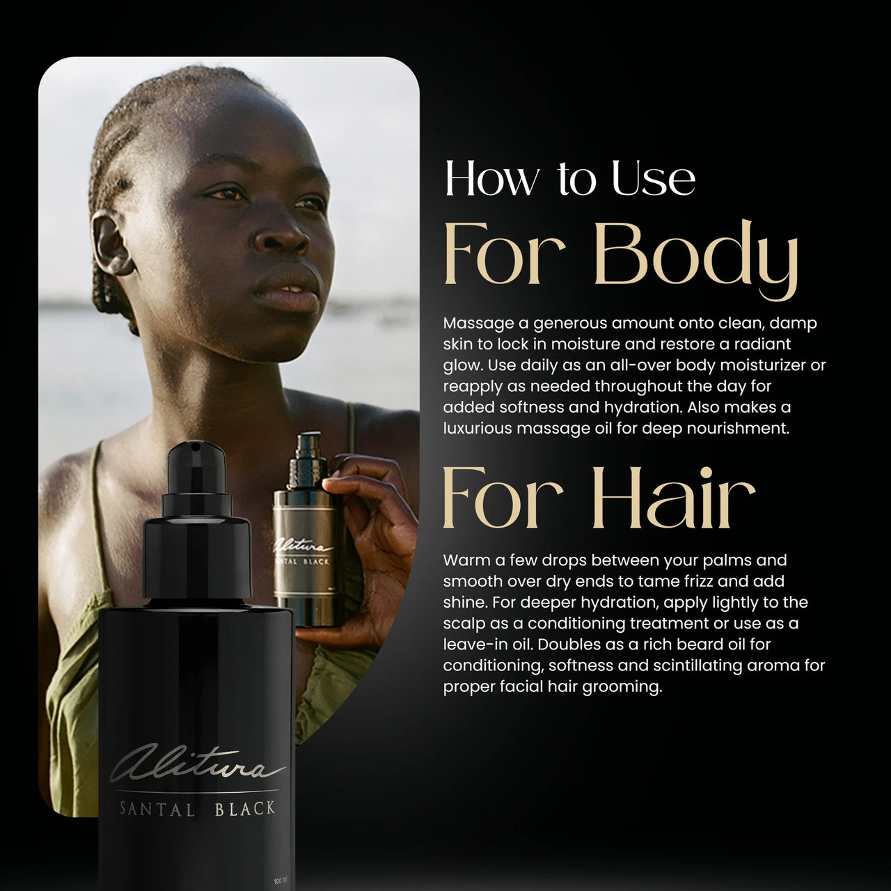 Alitura - Santal Black Hair & Body Oil | Multipurpose Botanical Oil for Skin, Hair & Beard (100ml)