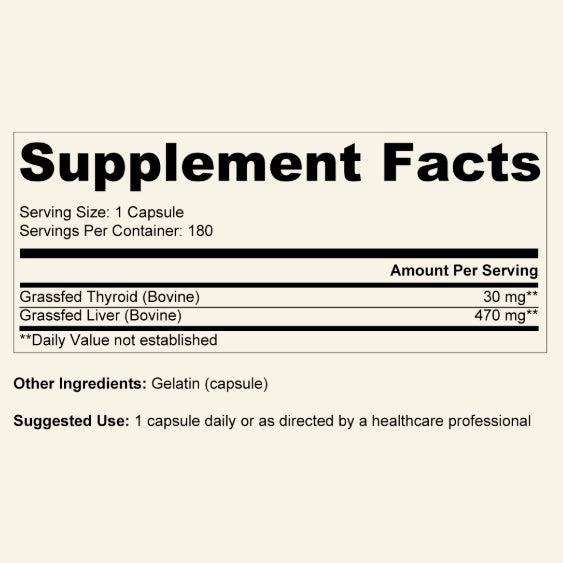 Ancestral Supplements - Grass Fed Natural Desiccated Thyroid (180 capsules / 500mg)