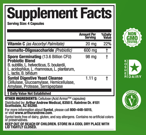 Arthur Andrew Medical - Syntol AMD – Advanced Microflora Delivery | Probiotic, Prebiotic & Enzyme Formula (90 capsules)