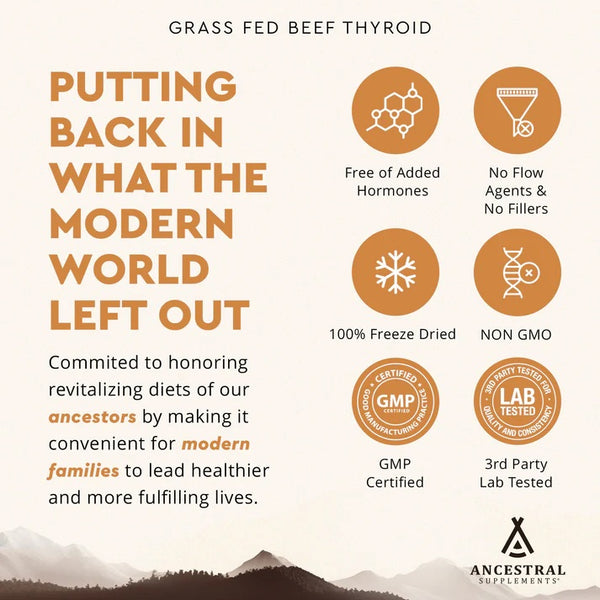 Ancestral Supplements - Grass Fed Natural Desiccated Thyroid (180 capsules / 500mg)
