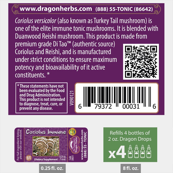Dragon Herbs | Coriolus Turkey Tail Drops 2 oz. (approx 27 servings)