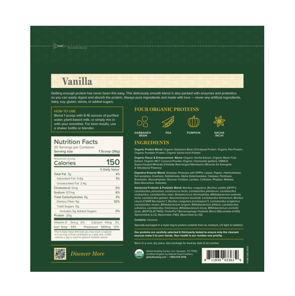 Global Healing | Protein Powder - Vanilla | (20g protein per serving / approx. 20 servings / 753g)