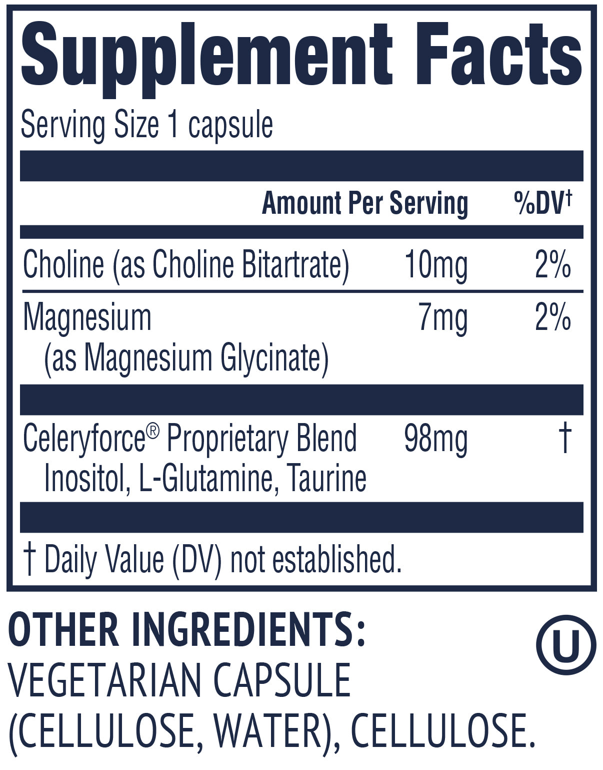 Vimergy Herbs - Celeryforce 60caps (Magnesium Glycinate, Inositol, L-Glutamine, L-Taurine, and Choline)