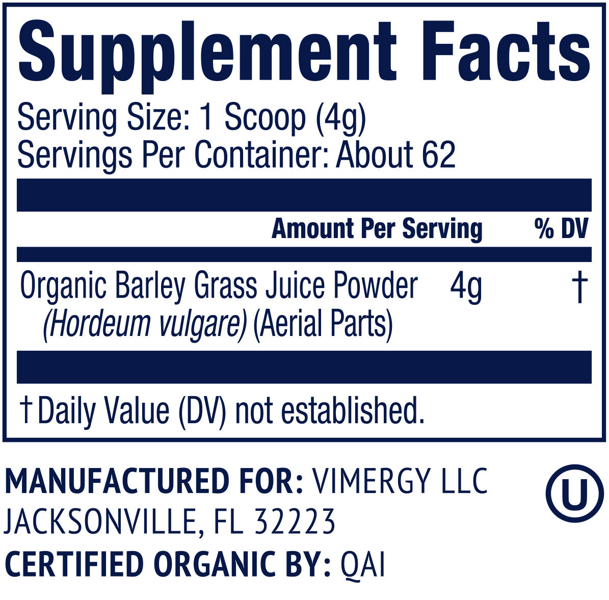 Vimergy Herbs - USDA Organic Barleygrass Juice Extract Powder 250g