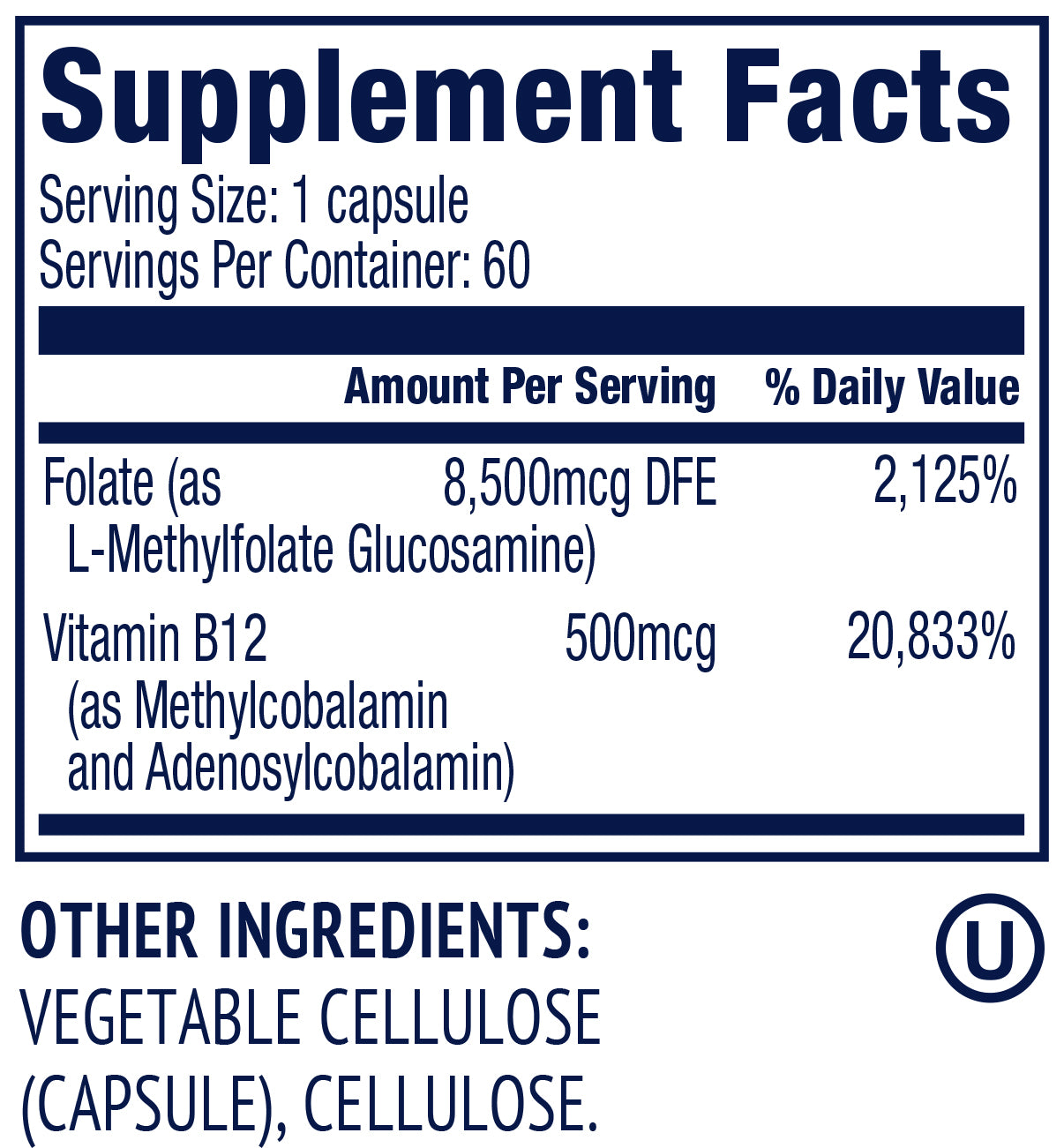 Vimergy Herbs 5-MTHF Enhanced with B12 60caps