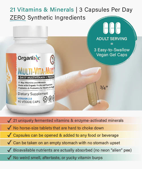 Organixx | Multi-Vita-Maxx wholefood multivtiamin (90 caps) | Fermented botanical blend