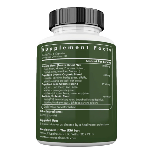 Ancestral Supplements - Animal-Based Greens With Pre/Probiotics (180 capsules /612mg)