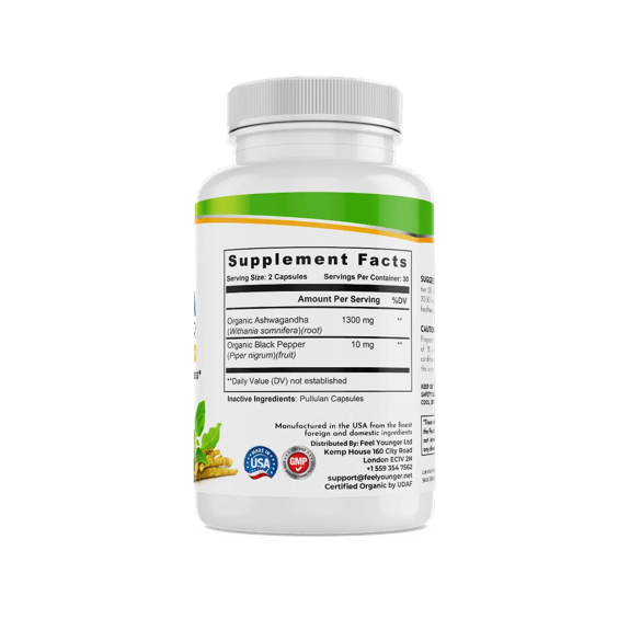 Feel Younger - Organic Ashwagandha 1300mg 60caps