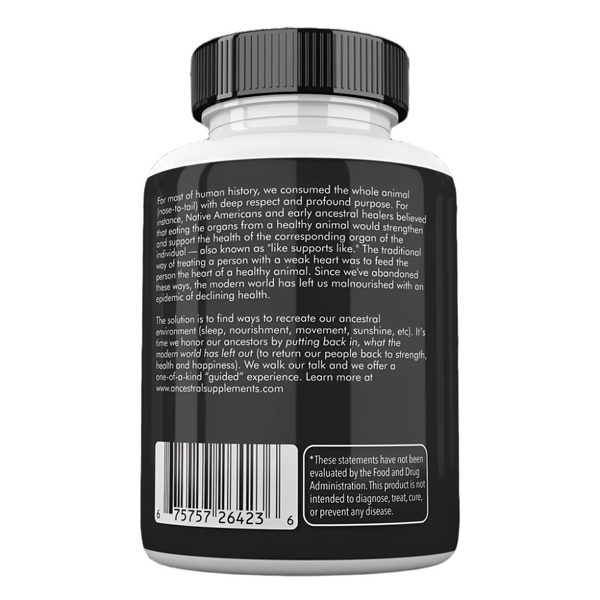 Ancestral Supplements - Grass Fed Desiccated Beef Organs - Liver, Heart, Kidney, Pancreas, Spleen - (180 capsules / 500mg)