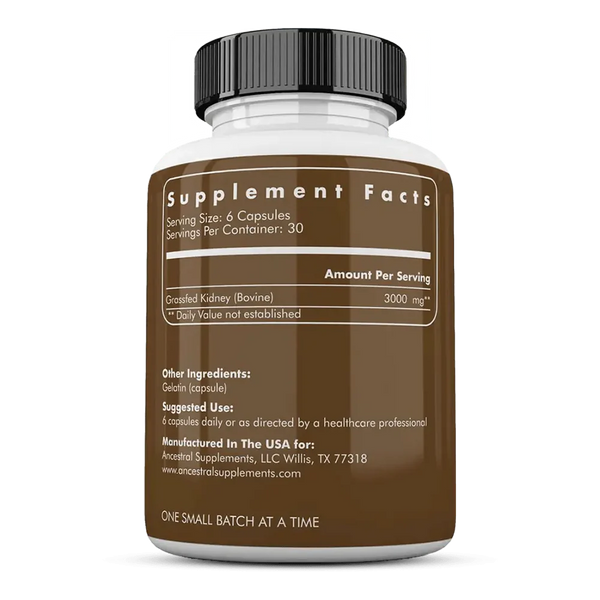 Ancestral Supplements - Grass Fed Kidney (180 capsules / 500mg)