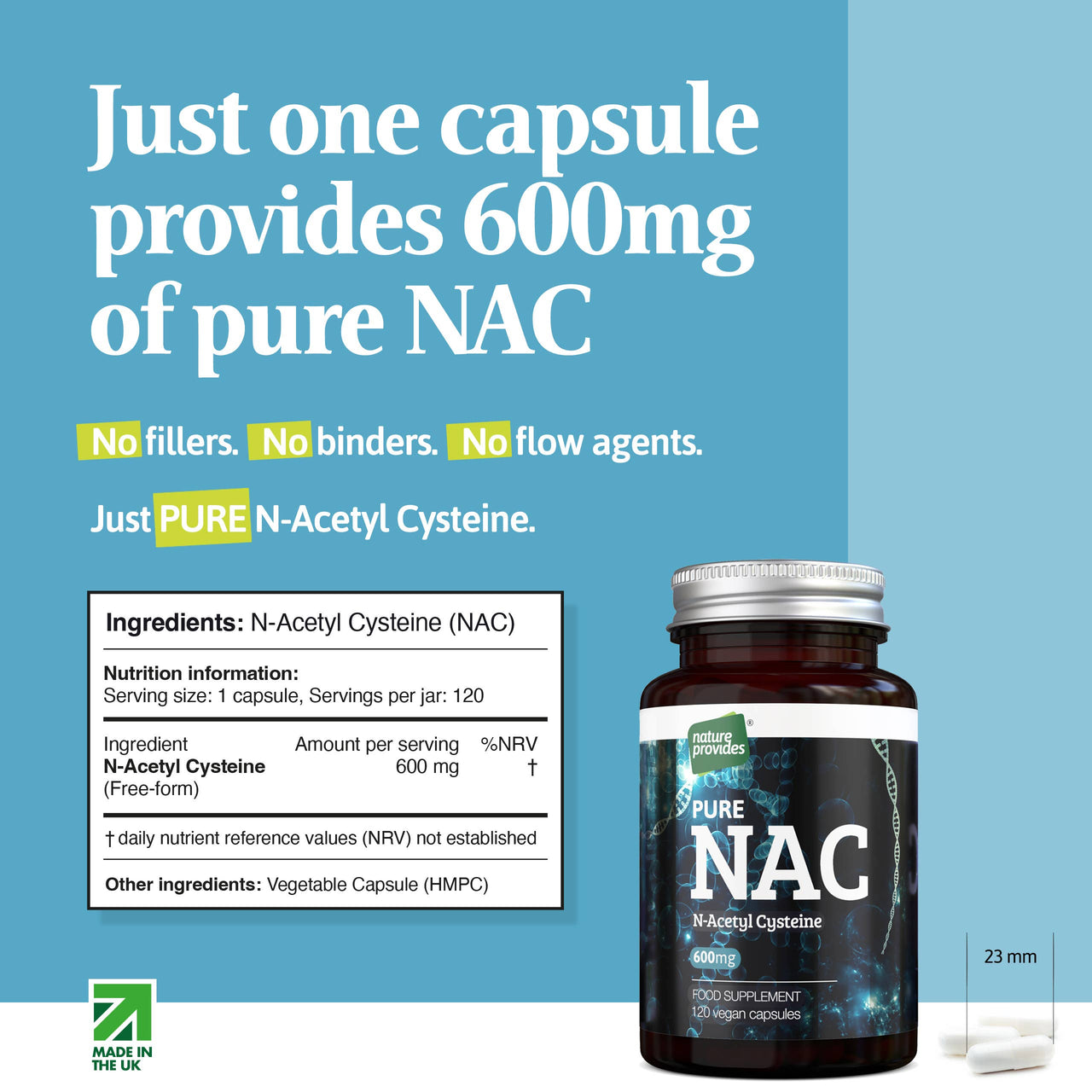 NAC N-Acetyl Cysteine (Free-form & 100% Pure) - 120 capsules