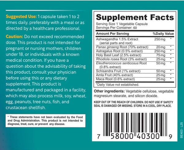 Body Ecology - Centered 60 capsules (Adaptogen Complex, Stress + Energy + Recovery)