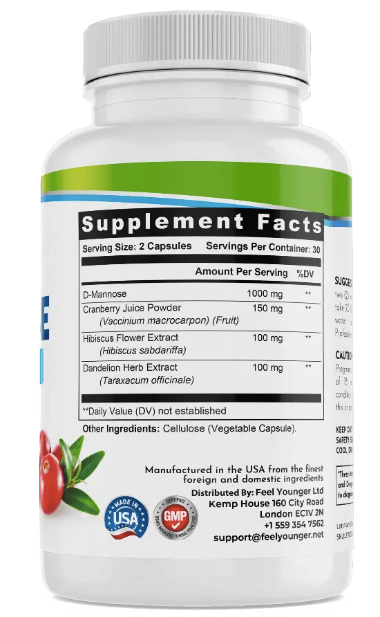 Feel Younger - Urinary Bladder Support Formula (1000mg D Mannose + Cranberry) 60caps