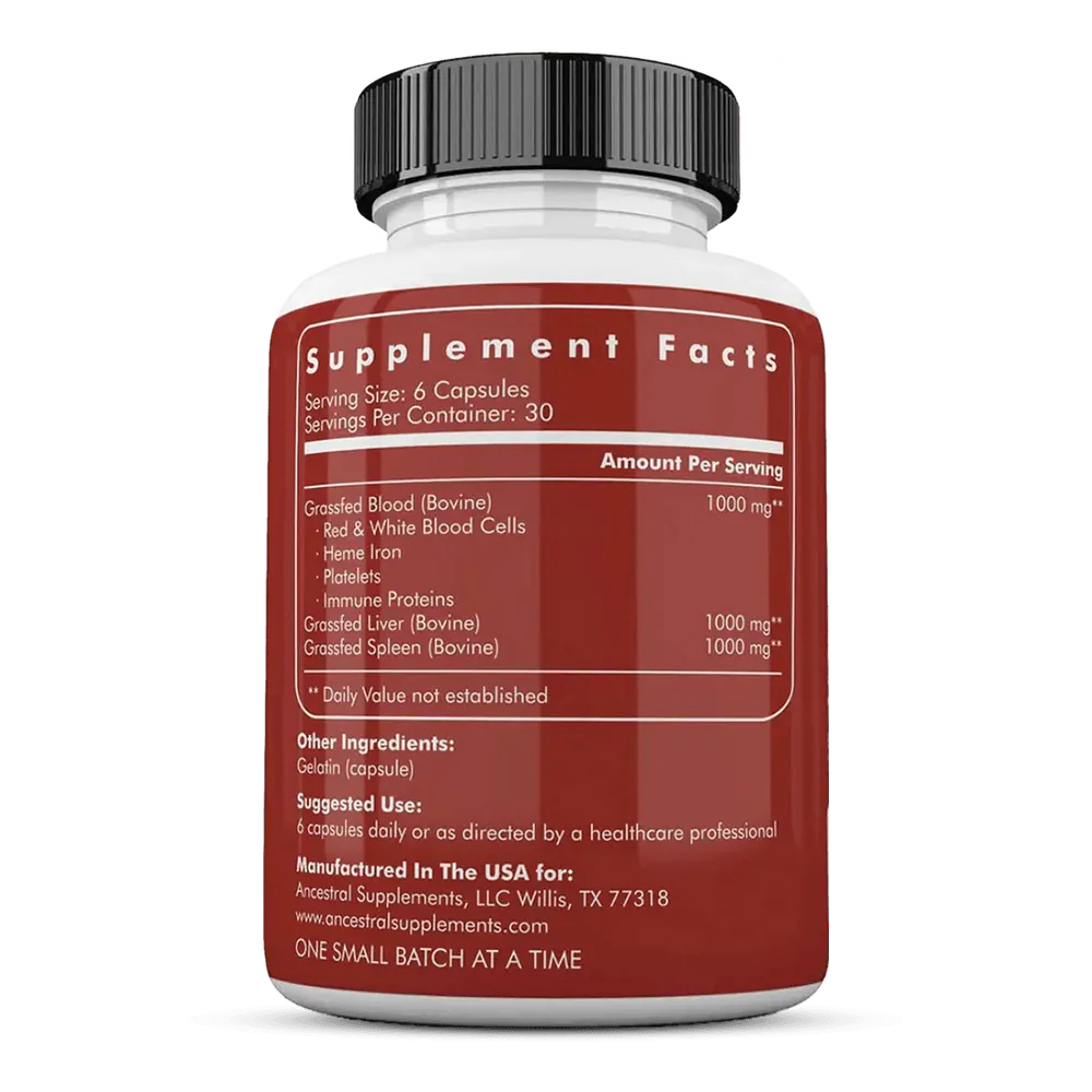 Ancestral Supplements - Grass Fed Blood 180 Caps 500mg (previously Blood Vitality)