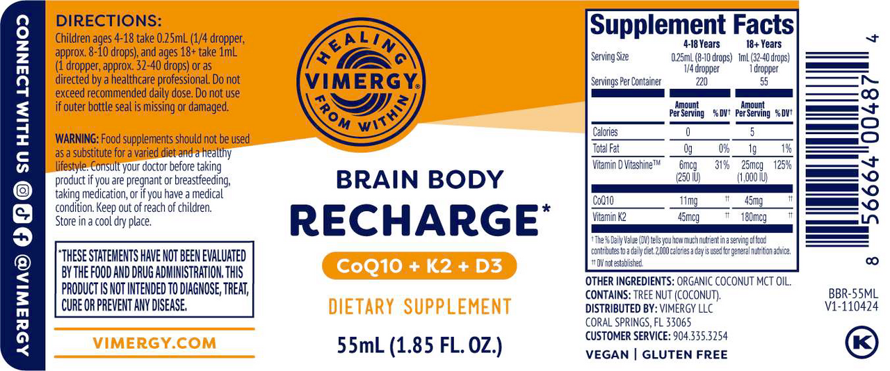 Vimergy Herbs - Brain Body Recharge 55ml (CoQ10 + K2 + D3)