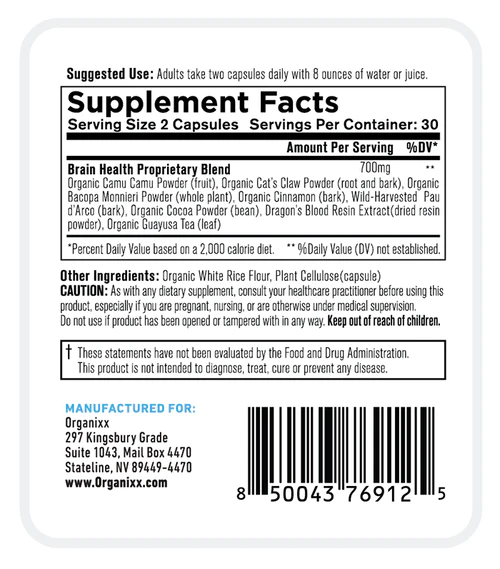 Organixx - Brain Health 8 (60caps) | Multi-Botanical Food Supplement