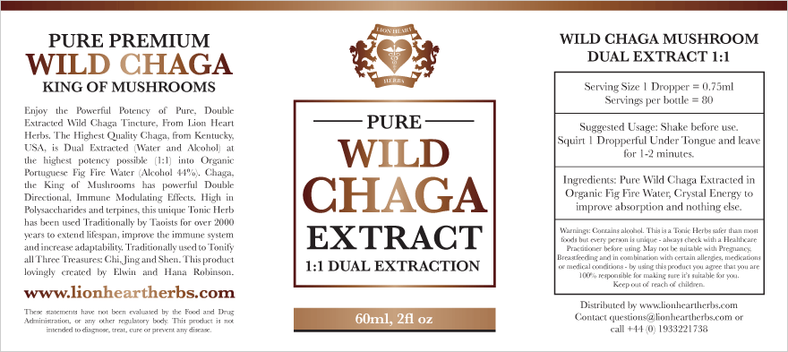 (1:1 Dual Extraction Tincture) Pure Wild Chaga Extract  60ml / 2floz (Lion Heart Herbs)