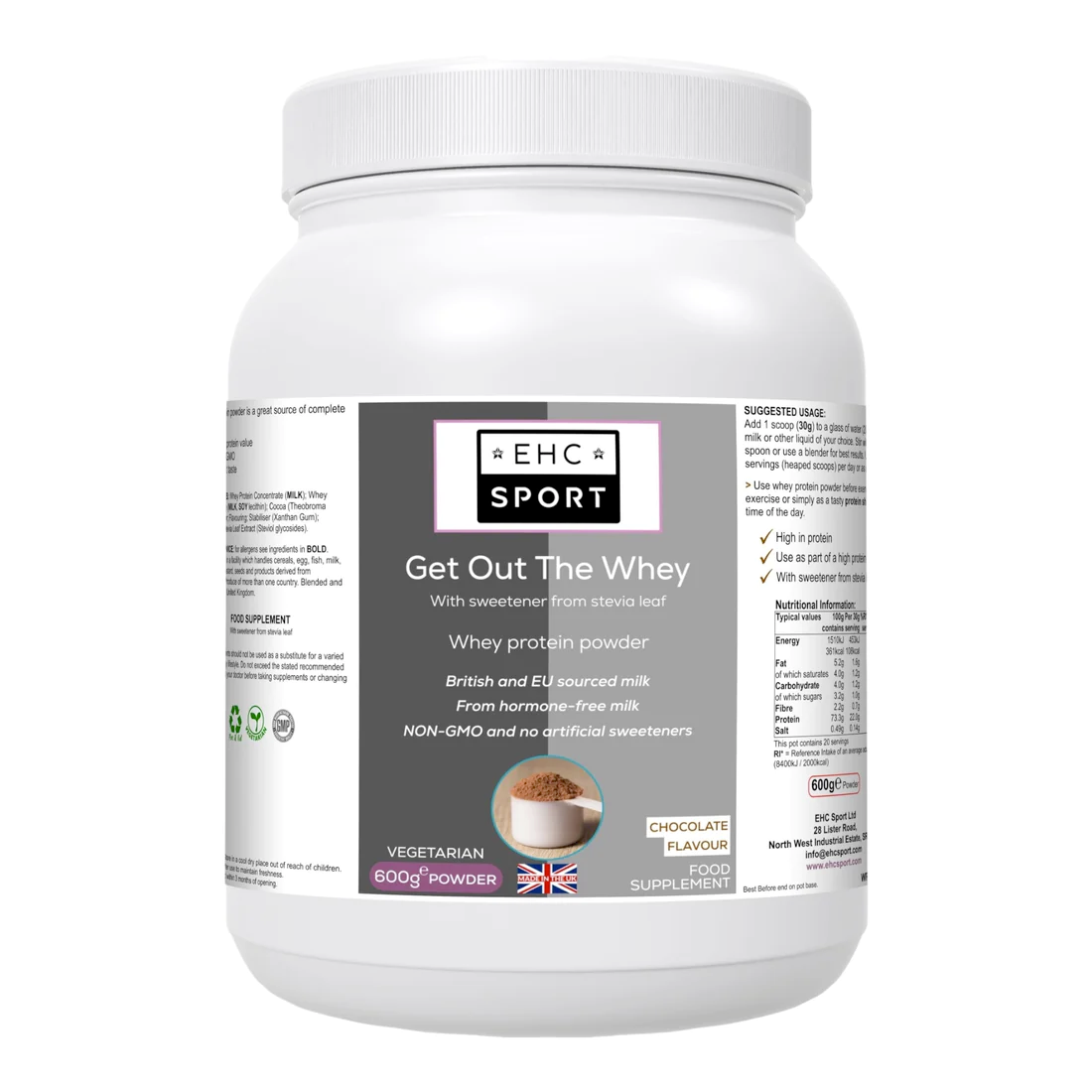 EHC Sport - Grass-Fed Whey Protein 600g Natural Chocolate