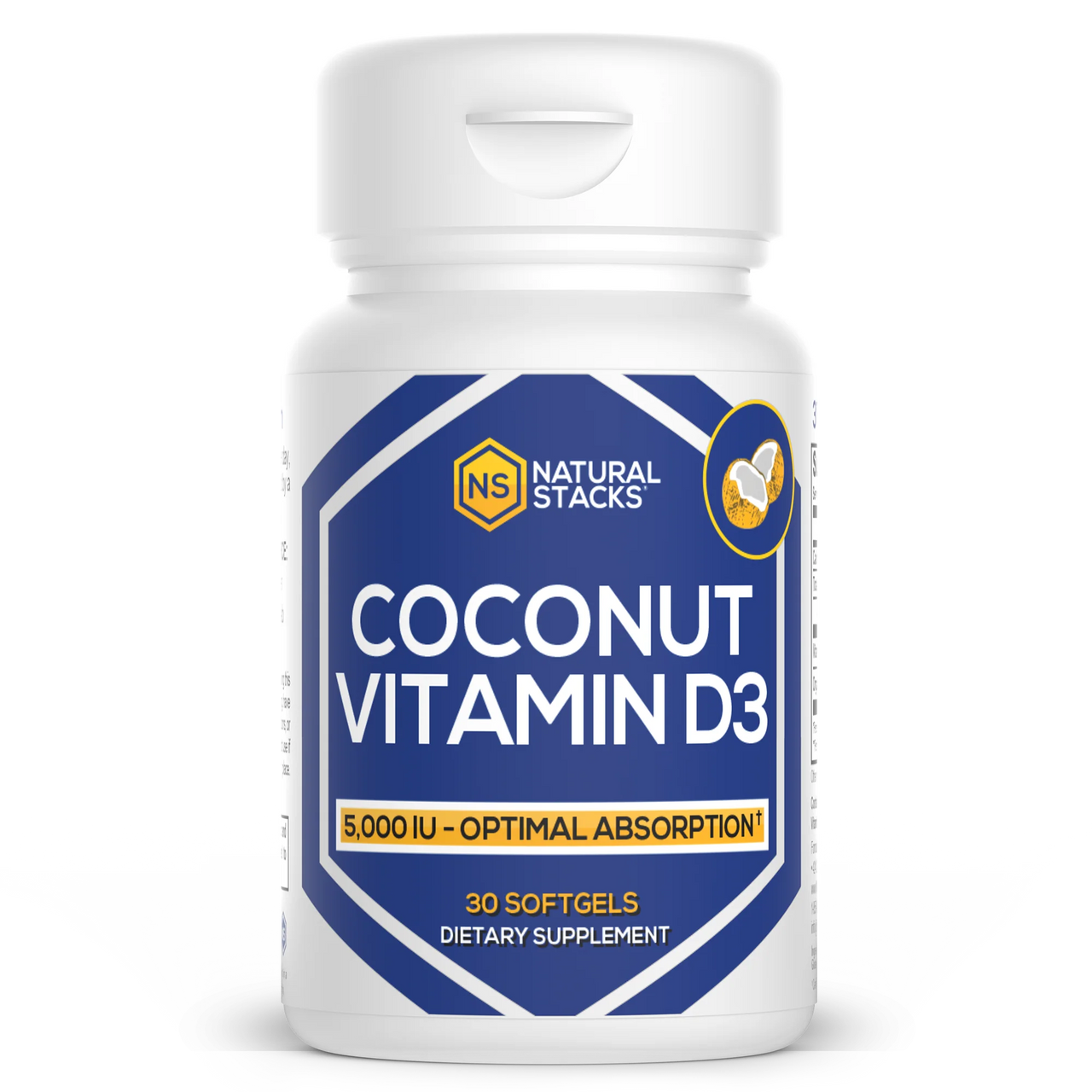 Vitamin D3 5,000 IU with Organic Coconut Oil - 30 ct.(Natural Stacks)