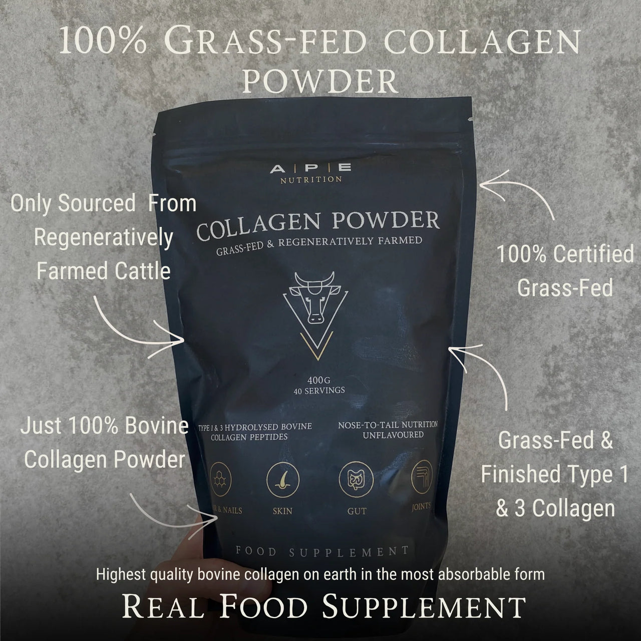 APE Nutrition - Grass-Fed Collagen Powder | Nose to Tail Nutrition | Unflavoured (400g)