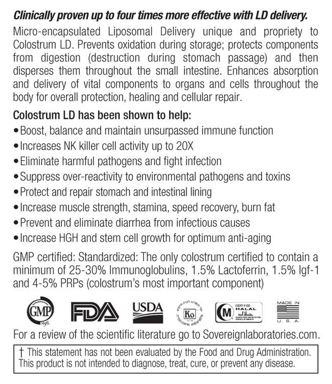 Sovereign Labs - Colostrum LD® Capsules: Liposomal Delivery - 120caps (480mg each)