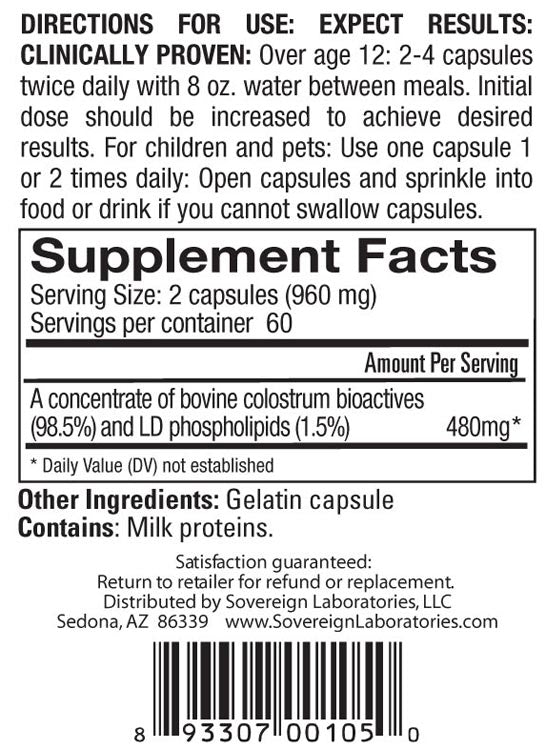 Sovereign Labs - Colostrum LD® Capsules: Liposomal Delivery - 120caps (480mg each)