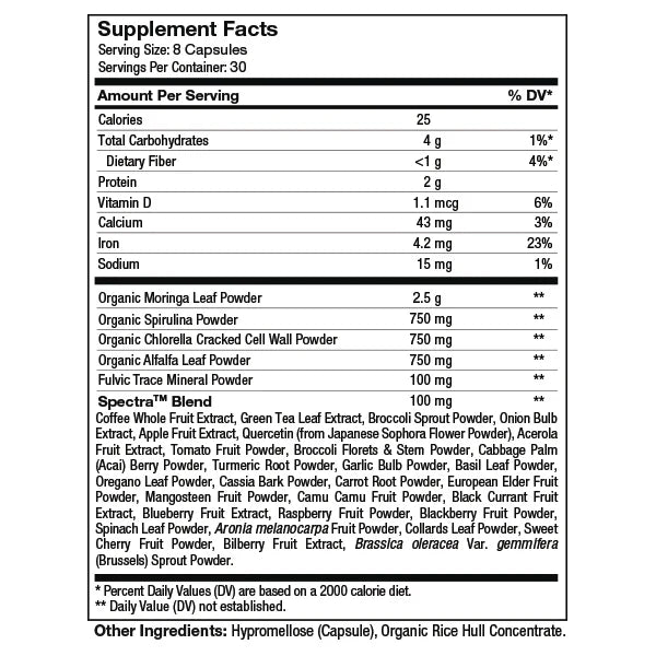 Zahler - CoreGreens Super Greens Supplement 240 Capsules (Spirulina, Chlorella and Moringa)