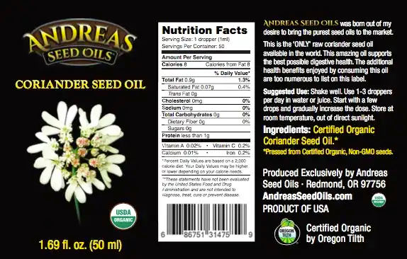 Andreas Seed Oils - Organic Coriander Seed Oil 50ml (1.69floz)